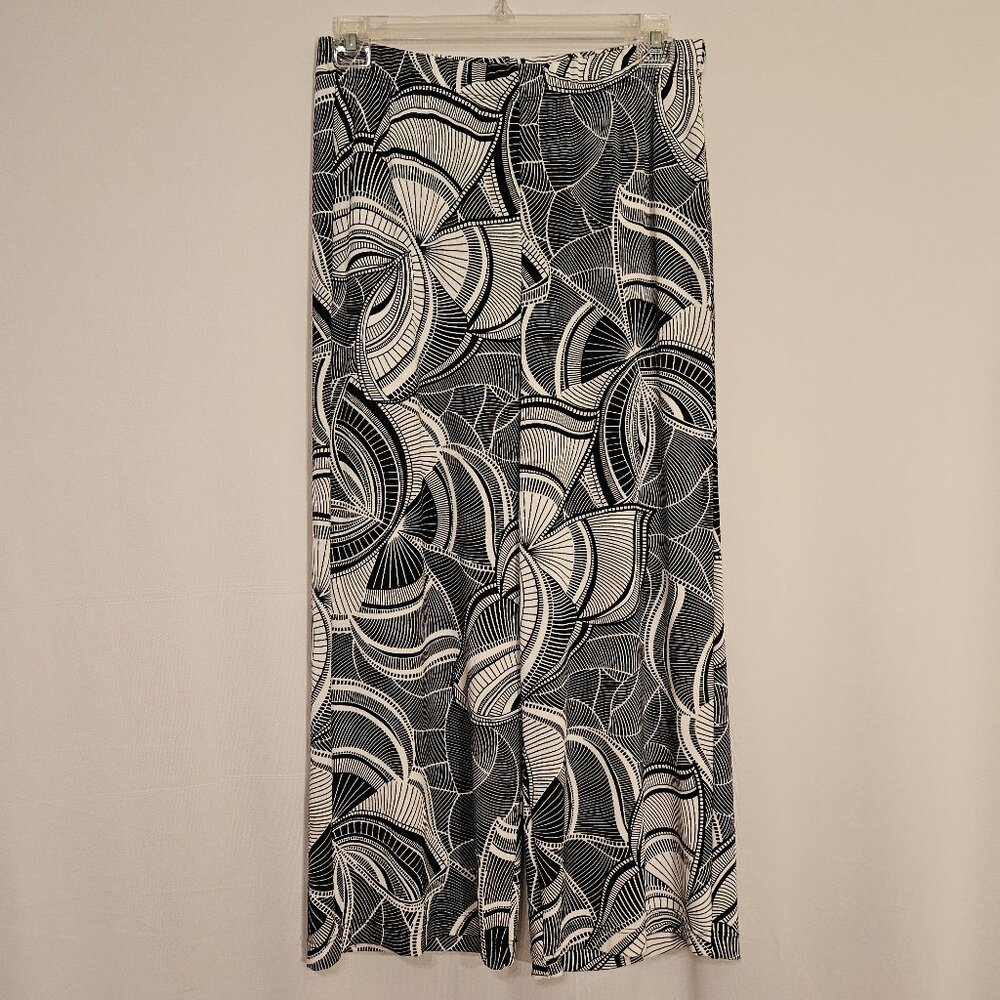 Chicos Travelers Pant Chicos Sz1 Womens Sz 8 Navy Pattern Wide Leg Full Length